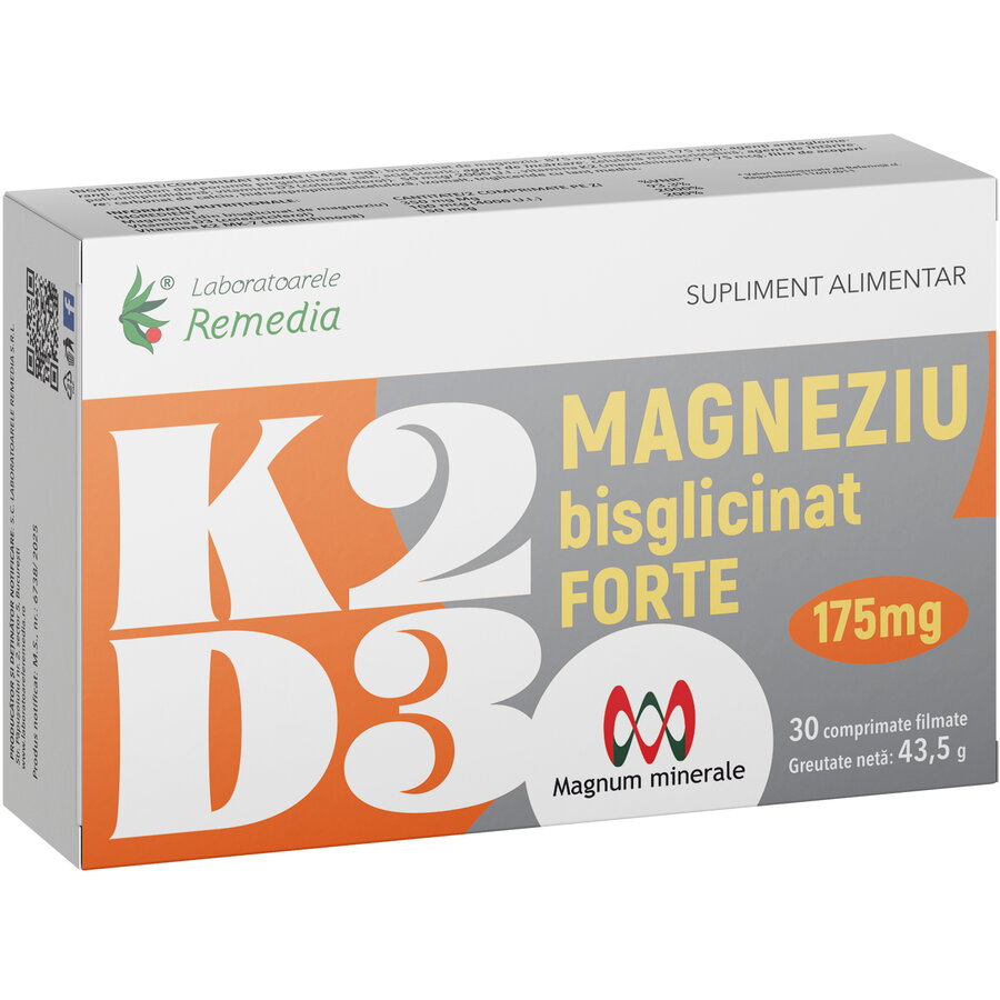 K2+D3+Magneziu Bisglicinat Forte 175mg 30cpr