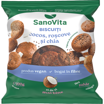 Biscuiti cu Cocos, Roscove si Chia fara Zahar Adaugat 100g