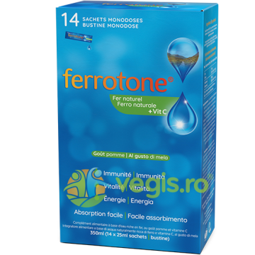 Ferrotone  Apple cu  Aroma de Mar, Fier si Vitamina C 14plicuri x 25ml