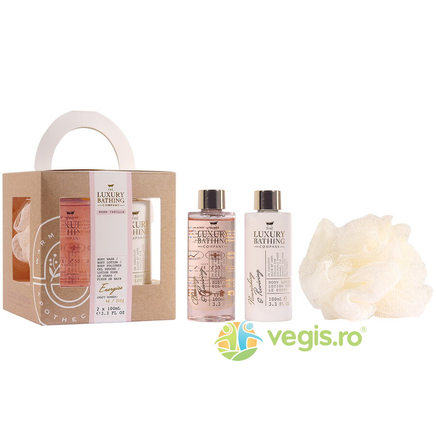 Set Cadou Energise, Warm Vanilla (Gel de Dus, Lotiune Corp, Burete Exfoliant Corp)