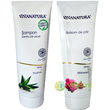 Sampon Natural cu Aloe si Brusture 250ml + Balsam de Par cu Aloe si Tataneasa 250ml Pachet PROMO