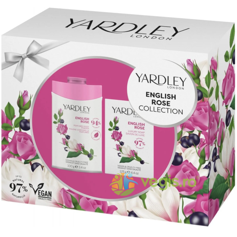 Set Duo Pudra de Corp 100g + Sapun cu Parfum de Trandafir Englezesc English Rose Collection 120g