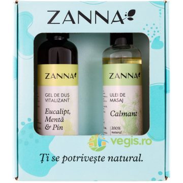 Pachet Cadou Gel de Dus Vitalizant cu Eucalipt si Pin 250ml + Ulei de Masaj Calmant cu CBD si  Lavanda 200ml