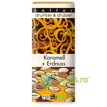 Baton cu Caramel, Unt de Cacao si Nuga de Arahide cu Bucati de Arahide Ecologic/Bio 70g