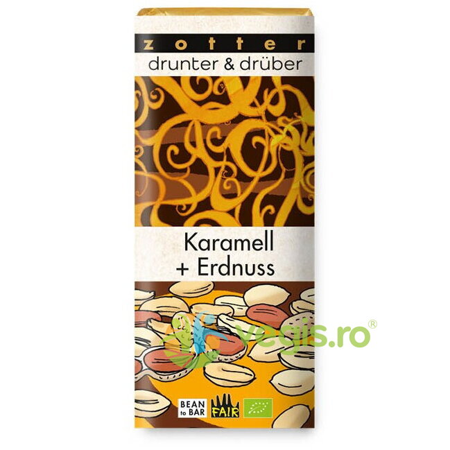 Baton cu Caramel, Unt de Cacao si Nuga de Arahide cu Bucati de Arahide Ecologic/Bio 70g