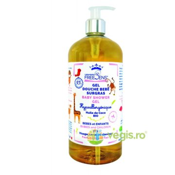 Gel de Dus pentru Copii Hipoalergenic 3 in 1 pentru Fata, Corp si Par cu Ulei de Cocos 1L