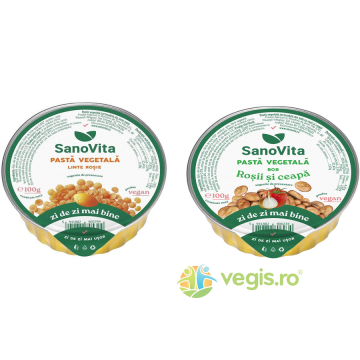 Pachet Pasta Vegetala Tartinabila din Linte Rosie 100g + Pasta Vegetala din Bob cu Rosii si Ceapa 100g