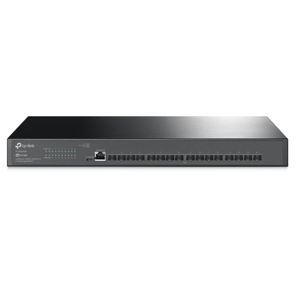 Switch cu 16 porturi SFP+ Gigabit TP-Link TL-SX3016F, 1 port RJ45, 320 Gbps, 238.09 Mpps, 32.000 MAC, Omada SDN, cu management