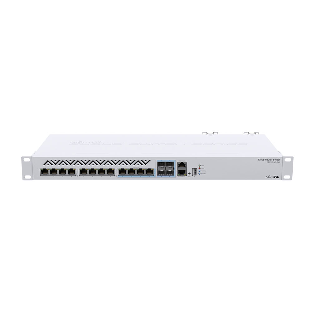 Switch cu 8 porturi Gigabit MikroTik CRS312-4C+8XG-RM, 4 porturi Combo 10G/SFP+, 1 port consola RJ45, cu management